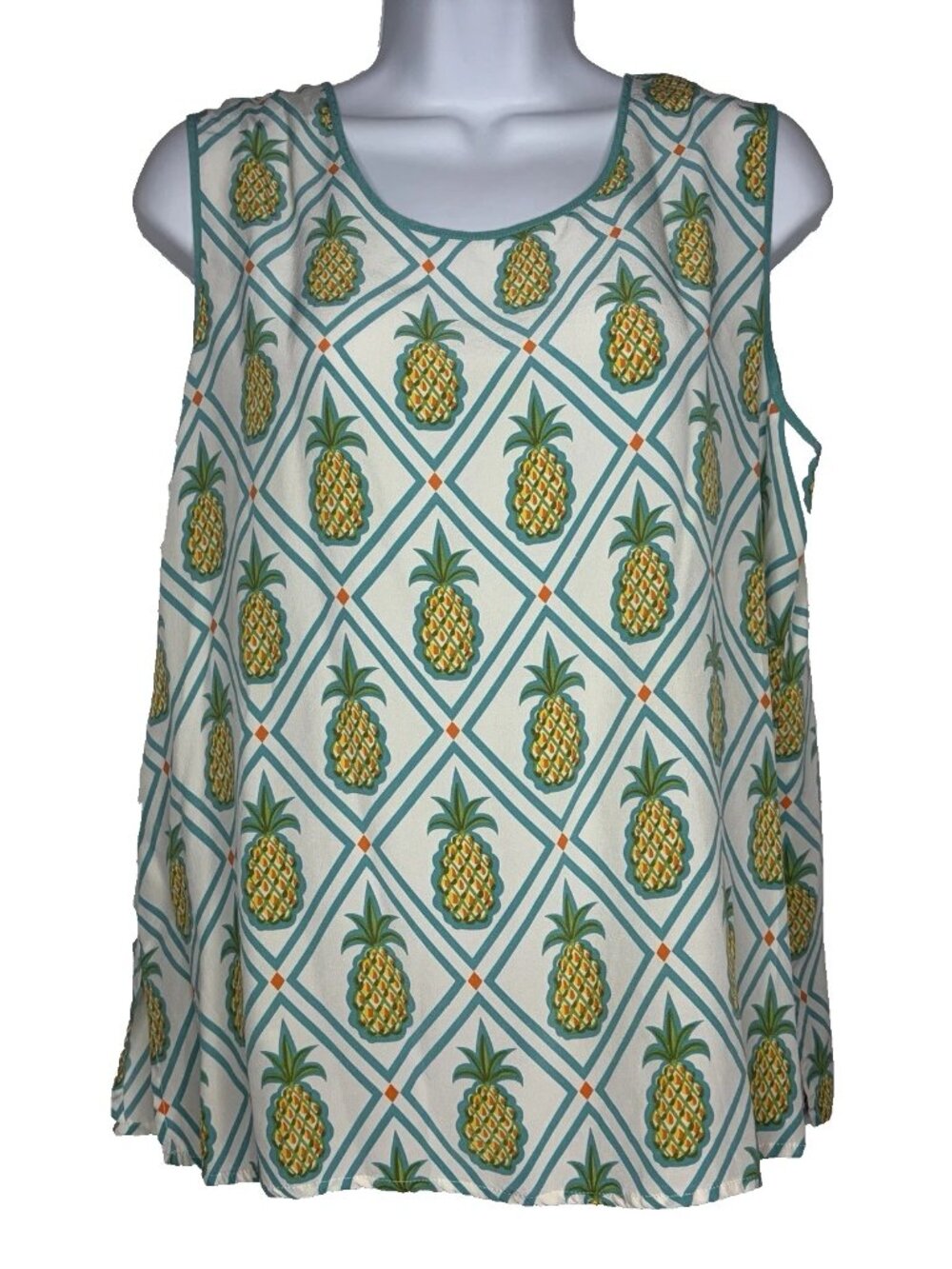 Vintage 90s Bob Mackie Silk Tank Top Size L Pineapple Geo Tropical Wearable Art
